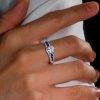 Blue and White Sapphire Bezel Setting Ring in 925 Sterling Silver