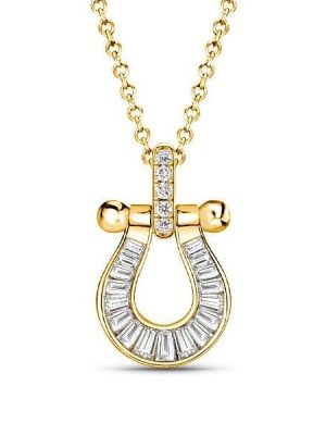 18K Gold Plated Sterling Silver Horseshoe Pendant Necklace for Women, Channel Set Diamonds