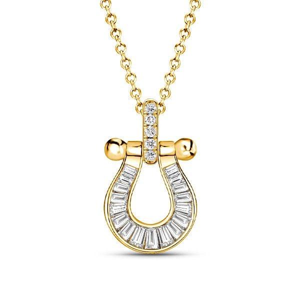 18K Gold Plated Sterling Silver Horseshoe Pendant Necklace for Women, Channel Set Diamonds