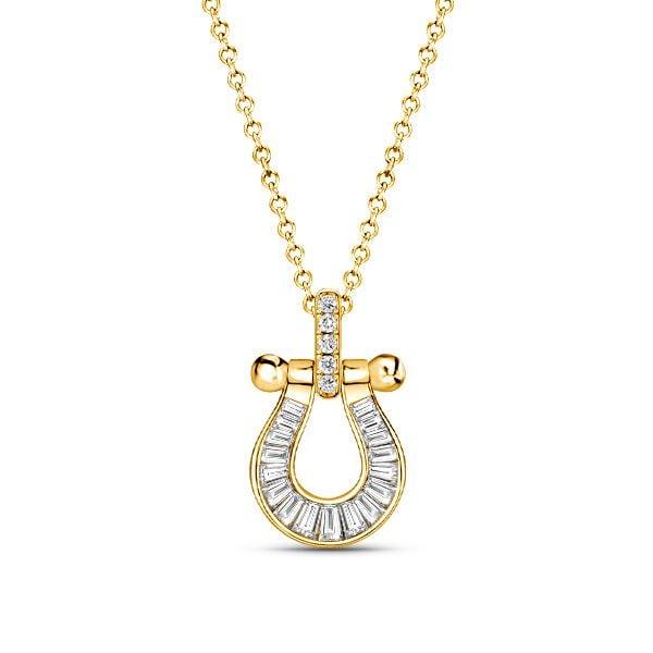18K Gold Plated Sterling Silver Horseshoe Pendant Necklace for Women, Channel Set Diamonds