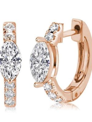 18K Rose Gold Hoop Earrings with Marquise Cut Accent Stones (1.20 CT. TW.)