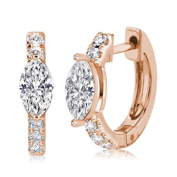 18K Rose Gold Hoop Earrings with Marquise Cut Accent Stones (1.20 CT. TW.)