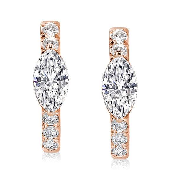 18K Rose Gold Hoop Earrings with Marquise Cut Accent Stones (1.20 CT. TW.)