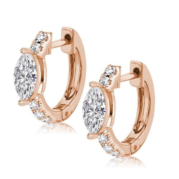 18K Rose Gold Hoop Earrings with Marquise Cut Accent Stones (1.20 CT. TW.)