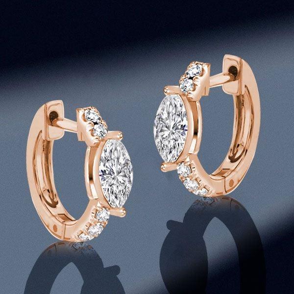 18K Rose Gold Hoop Earrings with Marquise Cut Accent Stones (1.20 CT. TW.)
