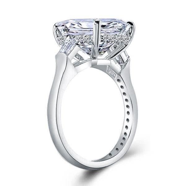 Cushion Cut Three Stone Engagement Ring - Sterling Silver