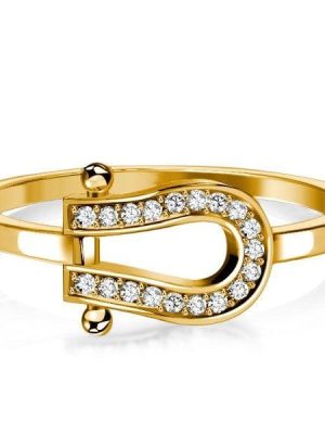 18K Gold Plated Sterling Silver Round Cut Horseshoe Ring for Travel and Weddings