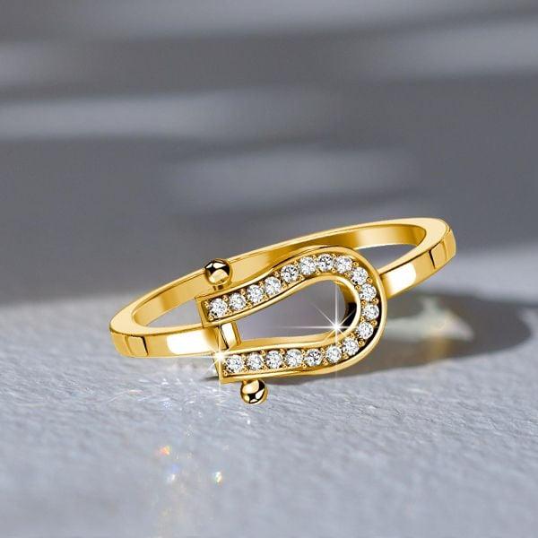 18K Gold Plated Sterling Silver Round Cut Horseshoe Ring for Travel and Weddings