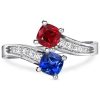Toi Et Moi Blue Sapphire and Ruby Accent Ring in Rhodium-Plated Sterling Silver