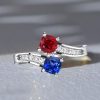 Toi Et Moi Blue Sapphire and Ruby Accent Ring in Rhodium-Plated Sterling Silver