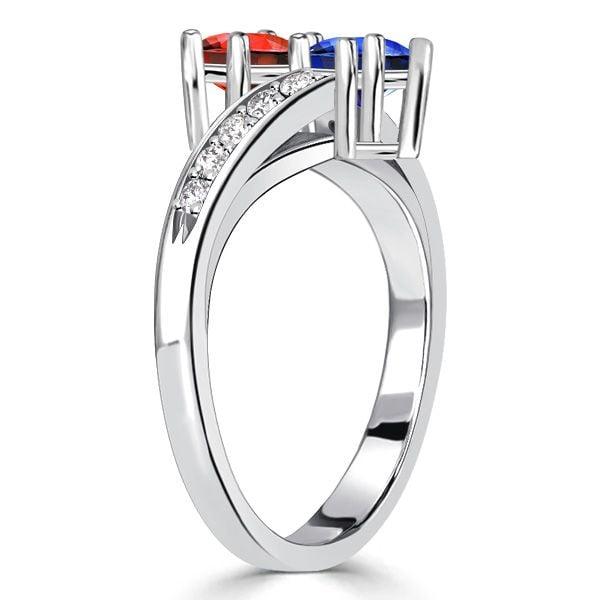 Toi Et Moi Blue Sapphire and Ruby Accent Ring in Rhodium-Plated Sterling Silver