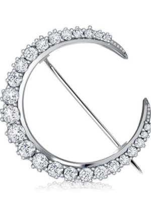 Sterling Silver Crescent Moon Brooch for Women | 10.5g Rhodium Plated Pin