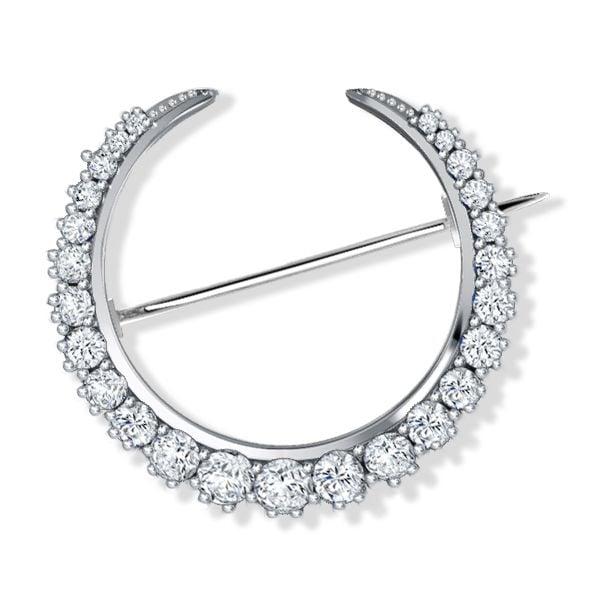 Sterling Silver Crescent Moon Brooch for Women | 10.5g Rhodium Plated Pin