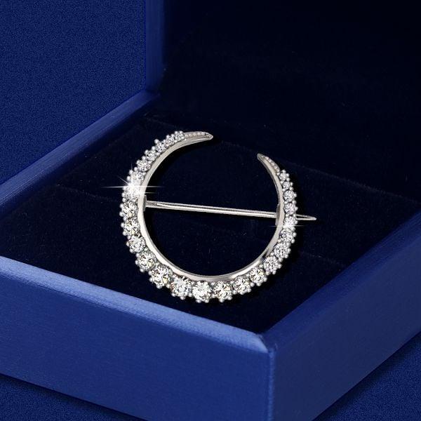 Sterling Silver Crescent Moon Brooch for Women | 10.5g Rhodium Plated Pin