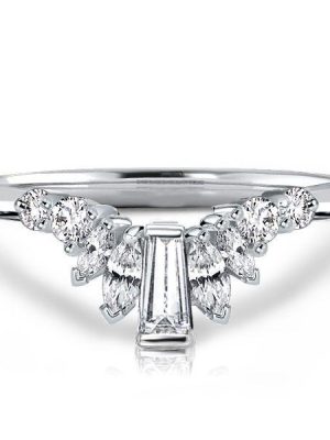 Sterling Silver Chevron Wedding Band with Mixed Shape Stones - 0.65 CT. TW.