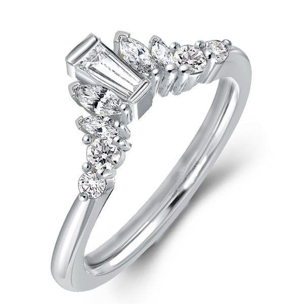 Sterling Silver Chevron Wedding Band with Mixed Shape Stones - 0.65 CT. TW.