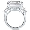 Three Stone Emerald Cut and Trillion Cut Engagement Ring in Rhodium Plated Sterling Silver