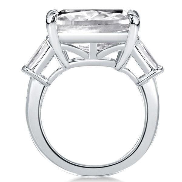 Three Stone Emerald Cut and Trillion Cut Engagement Ring in Rhodium Plated Sterling Silver