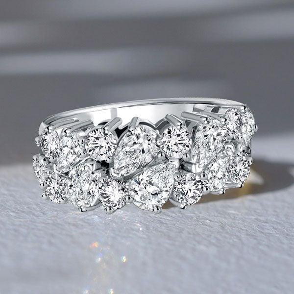 Sterling Silver Round & Pear Half Eternity Anniversary Band - 3.48 CT. TW.