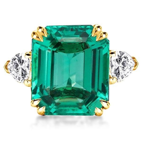 Three Stone Emerald Engagement Ring, 11.26 CT, 18K Gold Plated Sterling Silver