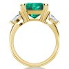 Three Stone Emerald Engagement Ring, 11.26 CT, 18K Gold Plated Sterling Silver