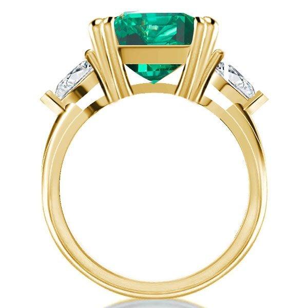 Three Stone Emerald Engagement Ring, 11.26 CT, 18K Gold Plated Sterling Silver