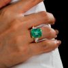 Three Stone Emerald Engagement Ring, 11.26 CT, 18K Gold Plated Sterling Silver