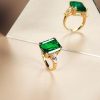 Three Stone Emerald Engagement Ring, 11.26 CT, 18K Gold Plated Sterling Silver