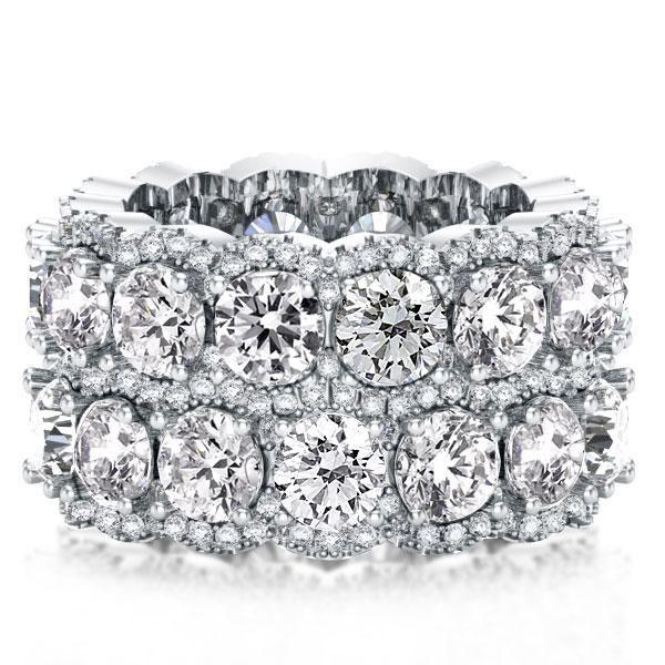 Double Row Halo White Sapphire Wedding Band - 925 Sterling Silver