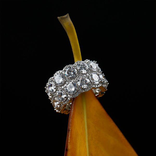 Double Row Halo White Sapphire Wedding Band - 925 Sterling Silver