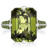 Emerald Cut Peridot Ring for Women - 925 Sterling Silver Engagement Ring