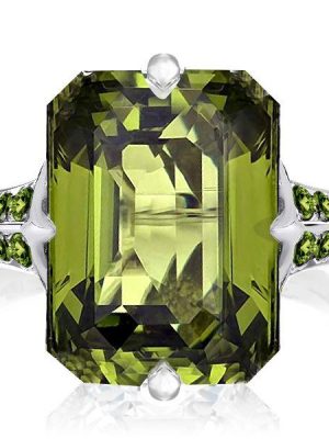 Emerald Cut Peridot Ring for Women - 925 Sterling Silver Engagement Ring