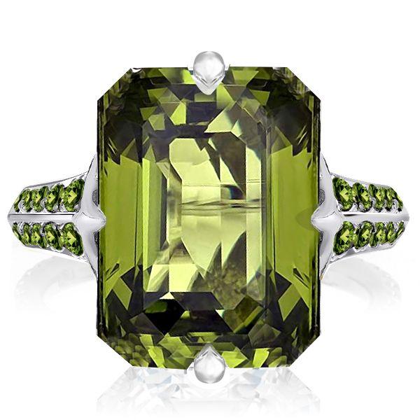 Emerald Cut Peridot Ring for Women - 925 Sterling Silver Engagement Ring