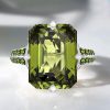 Emerald Cut Peridot Ring for Women - 925 Sterling Silver Engagement Ring