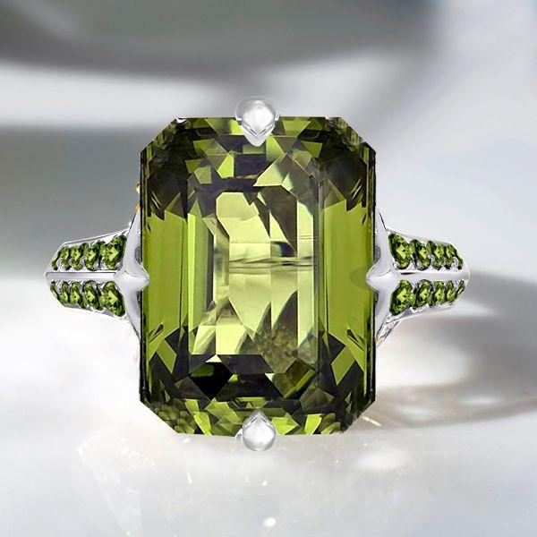 Emerald Cut Peridot Ring for Women - 925 Sterling Silver Engagement Ring