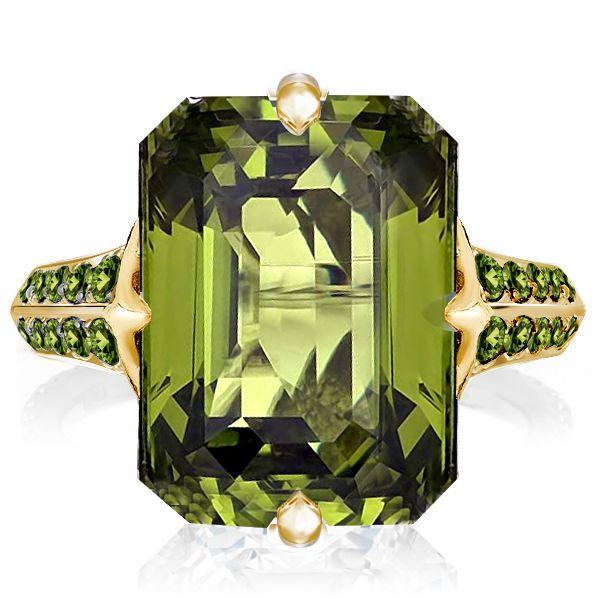 Emerald Cut Peridot Ring for Women - 925 Sterling Silver Engagement Ring