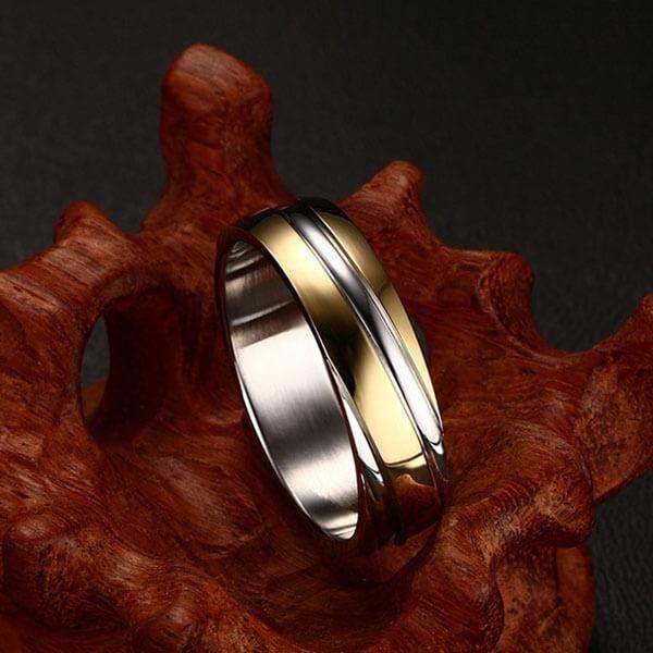 Two-Tone Twill Titanium Steel Men's Wedding Band - Discounted