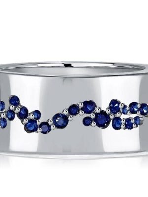 Blue Sapphire Wide Eternity Wedding Band Flush Setting Sterling Silver