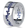 Blue Sapphire Wide Eternity Wedding Band Flush Setting Sterling Silver