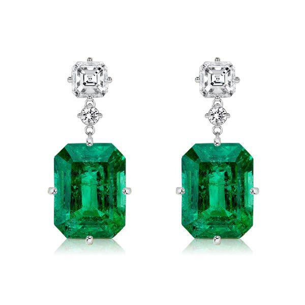 Emerald Cut Emerald & Sapphire Drop Earrings - Sterling Silver