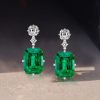 Emerald Cut Emerald & Sapphire Drop Earrings - Sterling Silver