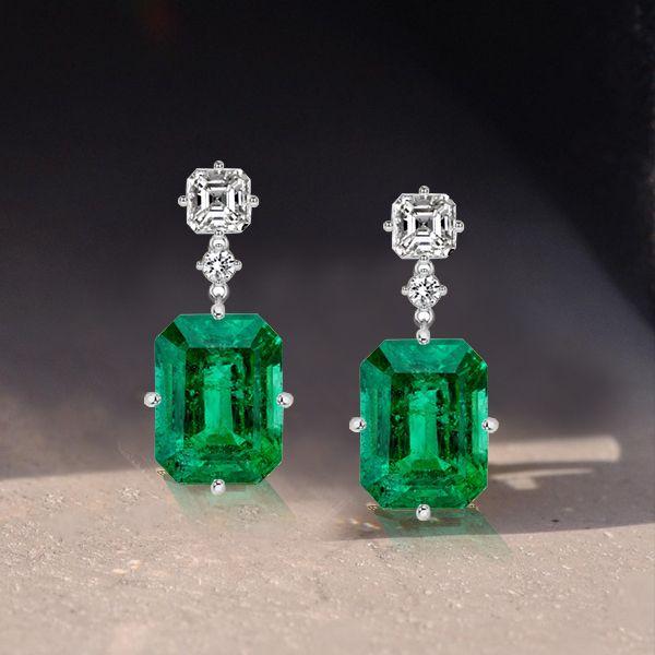 Emerald Cut Emerald & Sapphire Drop Earrings - Sterling Silver