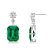Emerald Cut Emerald & Sapphire Drop Earrings - Sterling Silver