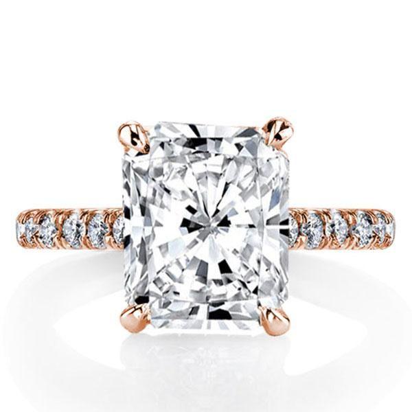 Rose Gold Radiant Cut White Sapphire Engagement Ring - 3.5 CT