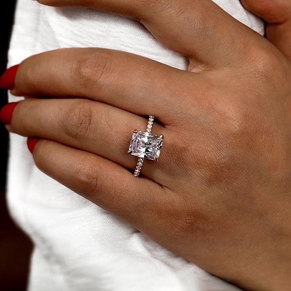 Rose Gold Radiant Cut White Sapphire Engagement Ring - 3.5 CT