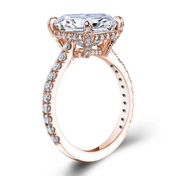 Rose Gold Radiant Cut White Sapphire Engagement Ring - 3.5 CT