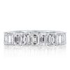 Emerald & White Sapphire Eternity Wedding Band - Sterling Silver Bezel Set