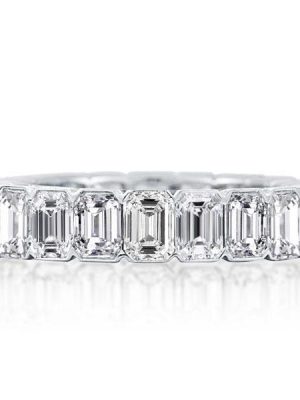 Emerald & White Sapphire Eternity Wedding Band - Sterling Silver Bezel Set