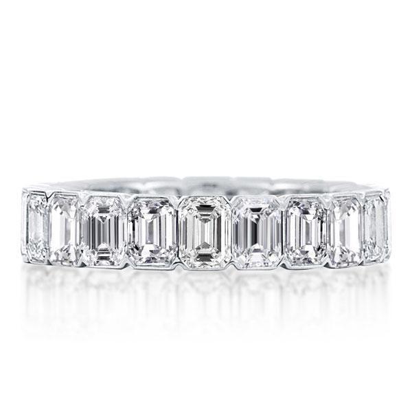 Emerald & White Sapphire Eternity Wedding Band - Sterling Silver Bezel Set