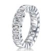Emerald & White Sapphire Eternity Wedding Band - Sterling Silver Bezel Set